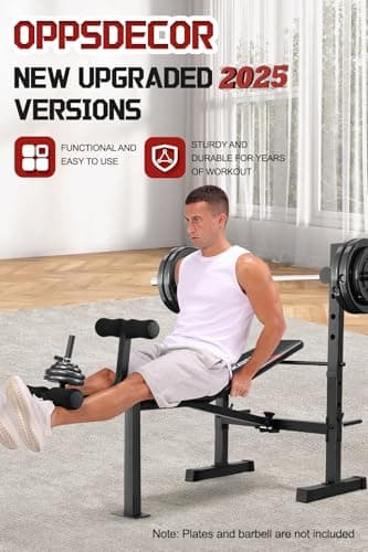OPPSDECOR Multi-Function Weight Bench Set with Squat Rack Leg Extension & Leg Curl Adjustable Workout Bench for Full Body Fitness Foldable Flat/Incline/Decline Upgrade Bench Press for Home Gym 9