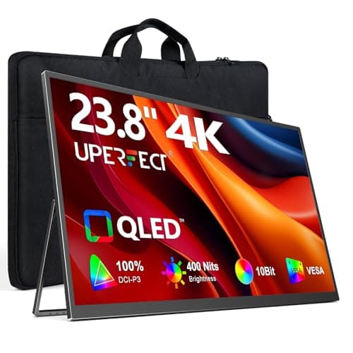 UPERFECT Portable Monitor 4K 23.8" QLED| 400 Nits 24" Large Monitor | 3840 * 2160 UHD 100% DCI-P3 | 1MS FreeSync | USB-C & HDMI | VESA & Stand | Second Screen for Computer, Mini PC, Game Consoles
