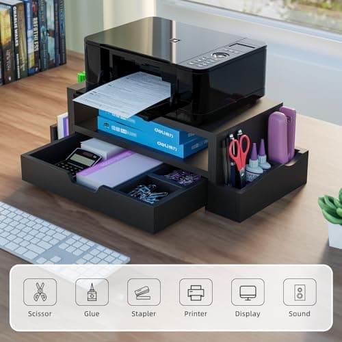 Simple Trending Monitor Stand Riser and Computer Wood Desk Organizer with Drawer and Pen Holder for Laptop, Computer, iMac, Black 5