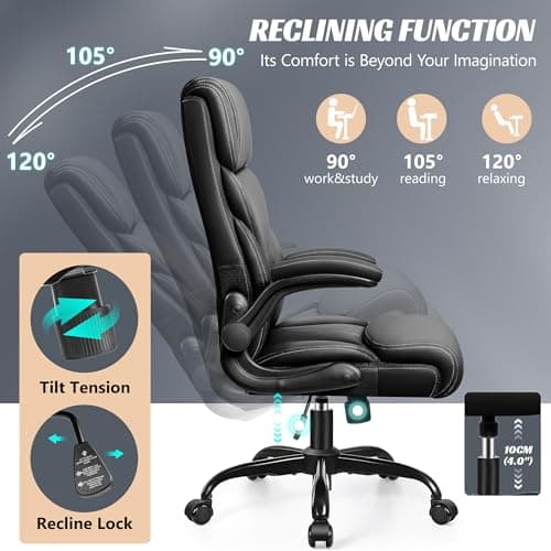 HeroSet Office Chair, Ergonomic Big and Tall Computer Desk Chairs, Executive Breathable Leather Chair with Adjustable Flip-up Armrests, Lumbar Support Swivel PC Chair with Rocking Function 6