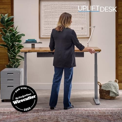 UPLIFTDESK V3 2-Leg Walnut Laminate Wood Standing Desk – Adjustable Height, Advanced 1-Touch Memory Keypad, Under Desk Cable Management, Wire Grommets & Rocker Board (Black C-Frame, 72 x 30 inch) 8