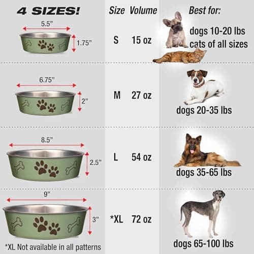 Loving Pets Bella Dog Bowls- Stainless Steel Dog & Cat Bowls - Spill Proof Dog Food Bowl, Cat Bowl, Puppy Essentials & Pet Supplies Great for Home & Travel (Medium 20-35 lbs, Artichoke) 7