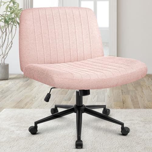 Orange Factory Criss Cross Chair Wheels Wide Cross Legged Office Desk Vanity Dual Base Comfy Fabric Armless Adjustable Swivel for Home Computer Task (Pink)