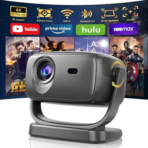 4K Smart Projector with 5G WiFi and Bluetooth 5.2, 600 ANSI Portable Projector with Built in App, 1080P Outdoor Movie Projector with 4P4D Correction, Max 220" Compatible with iPhone/Android/TV Stick