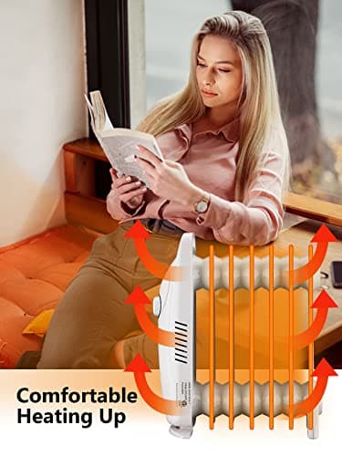 JASUN Oil Filled Radiator Heater with Adjustable Thermostat, Mini Portable Space Heater 700W for Indoor Use, Overheat Safety, Quiet Work, White 6