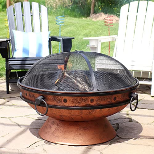 Sunnydaze 30-Inch Large Outdoor Fire Pit - Wood Burning Fire Pit for Outside with Poker and Screen - Copper Finish - Royal Cauldron 9