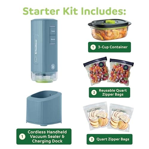 FoodSaver Mini Handheld Vacuum Sealer Machine with Marinate Setting & Charging Dock | Cordless Food Vacuum Sealer for Freezer, Storage, Sous Vide, Meal Prep | Blue 6