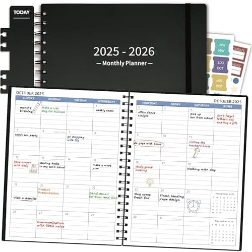 Monthly Planner 2025-2026 (7.4'' x 9.6''), Jul 2025-Dec 2026, 18 Months Calendar Academic Planner, Agenda with Bookmark & Pocket, Perfect for School & Work, 120GSM Paper, Black
