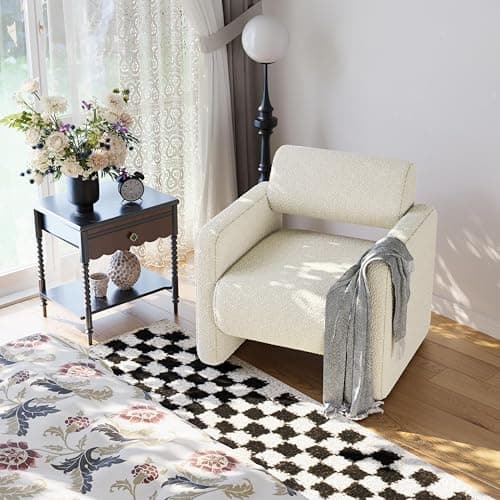 allamazing Accent Chair, Modern Boucle Fabric Armed Chair, Comfortable Single Sofa Chair for Living Room, Solid Wood Frame, Comfy Side Chair for Bedroom, Office, Reading (Beige) 8