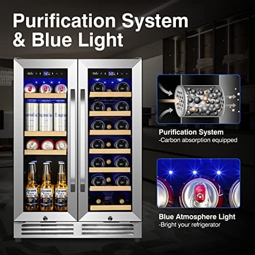 Wine and Beverage Refrigerator Upgraded, 24 Inch Beverage Refrigerator Cooler Dual Zone with Glass Door, Under Counter or Freestanding Beverage Fridge with Large Capacity, Advanced Cooling System 6