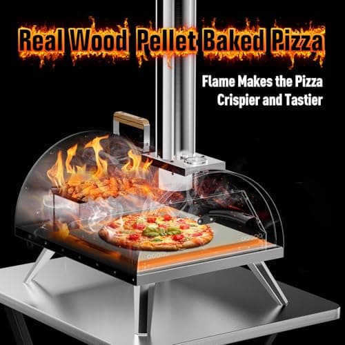 Multi-Fuel Pizza Oven Outdoor, 12" Portable Wood and Gas Fired Pizza Oven with Thermometer,Gas Hose & Pizza Stone,Heats up to 1000°F,Stainless Steel Pizza Oven for Backyard or Camping (Black) 6