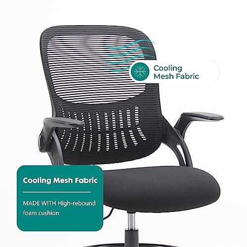 DUMOS Drafting Chair for Standing Desk, Counter Height Adjustable, Flip-up Arms, Ergonomic Mid Back Mesh Rolling Work Swivel Office Computer Chairs with Wheels, Black 6