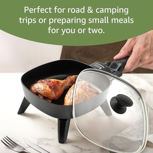 Elite Gourmet EFS-400# Personal Stir Fry Griddle Pan, Rapid Heat Up, 600 Watts Non-stick Electric Skillet with Tempered Glass Lid, Black 6