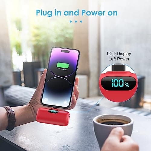 Small Portable Charger for iPhone,5000mAh PD Fast Charging Power Bank, Mini Plug-in Battery Pack Backup Charger Compatible with iPhone 14/14 Pro Max/13/13 Pro/12 Pro/11/XS/XR/X/8/7/6 etc- Dark Red 6