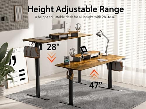 WALKINGDESK 48x24 Inches Electric Standing Desk with Drawer and Monitor Stand, Height Adjustable Stand up Desk for Home Office, Ergonomic Sit to Stand Table with Phone Holder, 3 Hooks, Rustic Brown 6