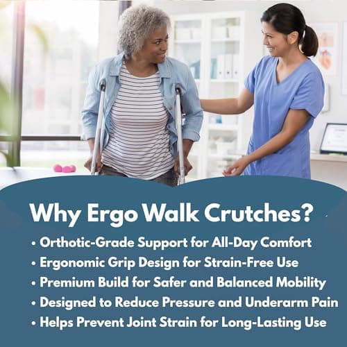 Ergo Walk Foldable Ergonomic Crutches – Adjustable, Lightweight Crutches with Ergonomic Grips – Compact, 3X Comfortable Support – Fits 4’10” to 6’4” – 250 lb Capacity 5