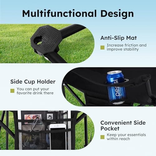 ALPHA CAMP Camping Chairs 2 Pack, Heavy Duty Folding Chair with 3-Can Cooler Bag, Portable Outdoor Chair with Side Pocket & Cup Holder for Adults, Collapsible for Tailgating, Beach, Fishing,Black 7