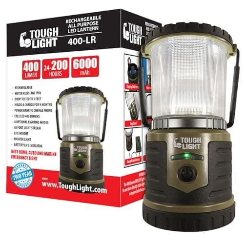 Tough Light USB Rechargeable Camping Lantern, 400 Lumens LED Lantern, Hanging Tent Lamp, 6000mAh Power Bank, 200 Hour, 6 Modes, for Outdoors & Emergency