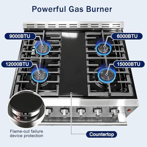 Freestanding Gas Range Stove 30 inch Gas Cooktop Stove 5.56 cu.ft. Large Convection Oven,4 Burners 42000BTU,3 Layers Tempered Glass Door Heavy Duty Stainless Steel 5