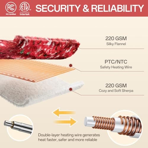 Electric Blanket Heated Throw, Soft Flannel Christmas Heated Blanket with 8 Hours Auto Off & 8 Fast Heating Levels Machine Washable Sherpa Heating Blanket with Overheating Protection Gift for Women 6