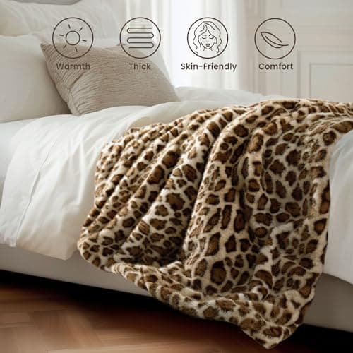 blunique Luxury Faux Fur Heated Blanket Electric Throw - Leopard Print Ultra Soft Thick Warm Heated Blanket, 6 Heating Levels & 12 Hours Auto-Off, ETL Certified, Washable, Luxurious Gifts, 50''x60'' 6