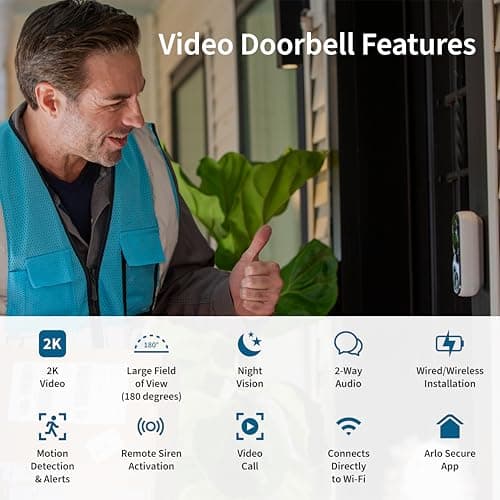 Arlo Video Doorbell 2K (2nd Gen, Latest Release), Wireless or Wired Option, 2-Way Audio, Night Vision, Head to Toe Video View, Package Detection, Person & Vehicle Recognition, 1-Month Secure Plan 3