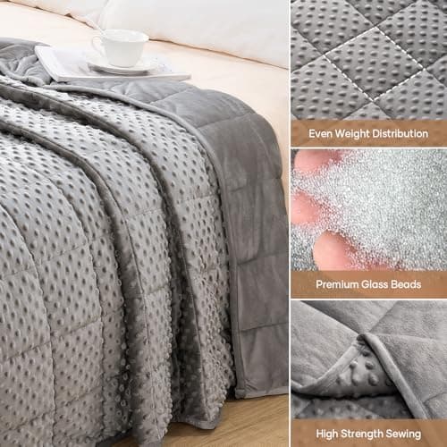 Wemore Weighted Blanket for Adults Queen Size 15 lbs, Minky Dot Cooling Heavy Blankets, Cozy Soft Washable Throw Blanket with Glass Beads, Grey 60 x 80 inches 5
