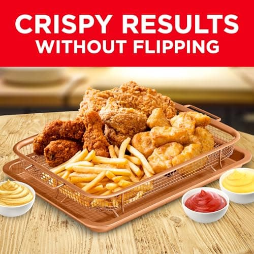 Bakken Swiss Air Fryer Tray Basket w/Elevated Mesh Great For Oven, For Baking & Crispy Foods, Dishwasher Safe,PTFE/PFOA/PFOS FREE Extra-large 9.5/''x13/'',Copper 7