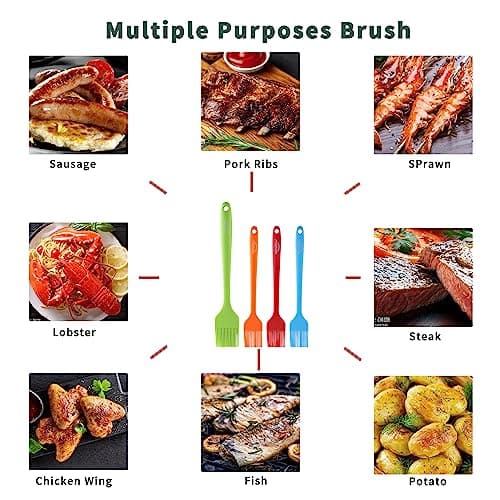 4PCS Silicone Basting Pastry Brush, MONGSEW Heat Resistant Food Brush Spread Oil Butter Sauce for BBQ Grill Baking Kitchen Cooking, BPA Free, Dishwasher Safe (Multicolor, 4 Pcs) 5