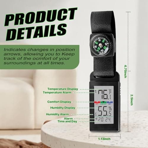 Indoor Outdoor Portable Thermometer Hygrometer with Accurate Temp & Humidity Detection Alarm Compass Crucial for a Comfortable Living Space, Camping, Workshop. Get it Now for a Controlled Environment 5