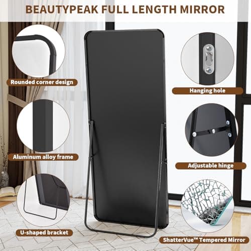 BEAUTYPEAK Black Full Length Mirror, 56"x21" Rounded Corner Floor Mirror Standing Hanging or Leaning Against Wall, Suitable for Bedroom or Dressing Room 5