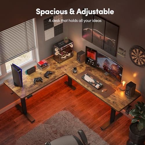 FEZIBO 75x63 L Shaped Standing Desk, Electric Height Adjustable L Shaped Desk, Suitable for Home Office, Vintage-Brown 7