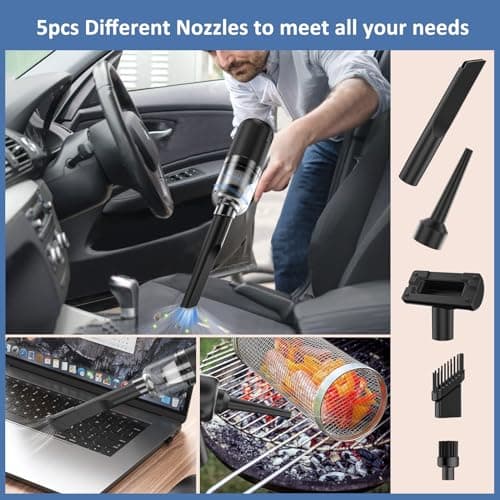 maxkes Car Vacuum Cleaner high Power, Handheld Mini Vacuum Cordless,8000PA Strong Suction,Rechargeable Portable Vacuum Cleaner 3 in1 Dust Buster & Air Blower & Hand Pump, Dry Use for Car, Keyboard 5