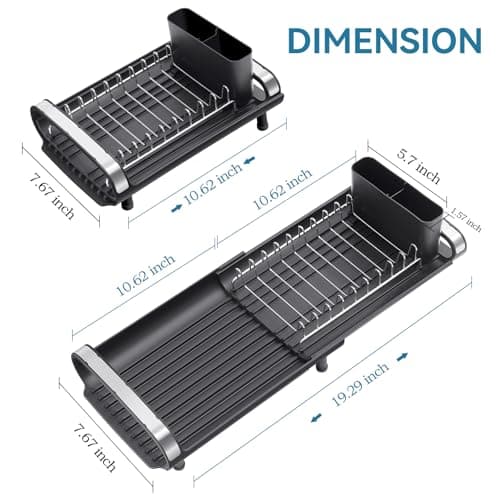 Small Dish Drying Rack, Mini Expandable Compact Dish Rack, Slim Extendable Stainless Steel Dish Drainer for Kitchen Plate Storage, Space Saving Dish Strainer in Sink or on Home Countertop, Black 6