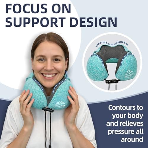 Travel Pillow with Extra Large Hood for Airplane Long Flights Privacy and Comfort Memory Foam with Skin-Friendly Cover for Road Trip Head&Neck Support for Plane Office Cars Sleeping & Rest (Mint Blue) 5