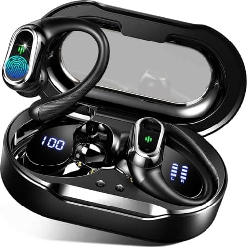 Wireless Earbuds, 2025 Bluetooth 5.4 Headphones Sport, Bluetooth Earbuds with ENC Noise Canceling Mic, 50H Stereo Wireless Headphones IP7 Waterproof with Earhooks, Dual LED Display for Workout/Running