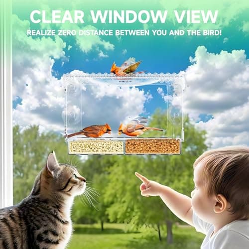 Acrylcc Window Bird Feeders with Strong Suction Cups for Window Viewing and Balcony,See Through Wild Birdfeeder with Bath and Water Combo,Clear Windows Bird Feeder for Cats,Kids,Birds Lover Gifts 2