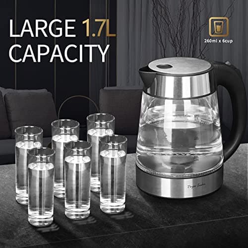 Taylor Swoden Glass Hot Water Kettle Electric for Tea and Coffee 1.7 Liter Fast Boiling Electric Kettle Cordless Water Boiler with Auto Shutoff & Boil Dry Protection 5