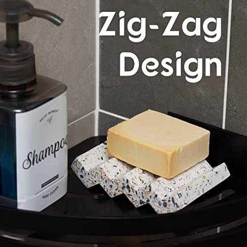 Tapeera Zig Zag Terrazzo Stone Soap Dish for Bathroom Sink - Concrete Soap Saver for Bar Soap Holder for Shower - Sponge Holder - Self Draining Soap Dish Holder - Kitchen Soap Tray (White) 7