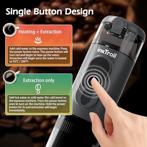 InkTrail Portable Electric Espresso Machine,Travel Coffee Maker for Camping, Self-Heating with Rechargeable Battery, Compatible with Ground Coffee & NS Original Capsule for Car, RV, Hiking, Office 6