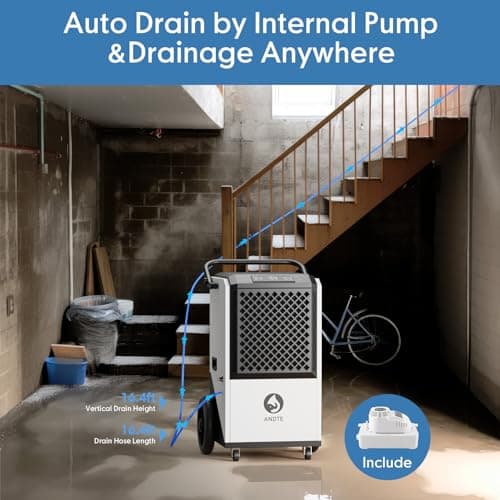 ANDTE 250 Pint Commercial Dehumidifier with Pump for Industrial,8000sqft Commercial Grade Dehumidifiers with Drain Hose for Basements,38 Gallon/Day 2