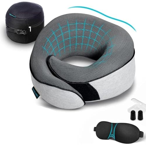 Proglobe Travel Neck Pillows for Airplanes, Sleeping Essentials for Long haul Flights, 360° Head Support, Car and Airplane Kit with 3D Contoured Eye Mask, Earplugs and Luxury Mesh Bag (Adult, Grey)