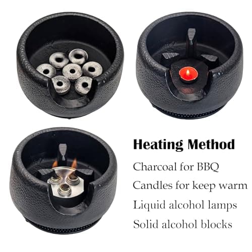Cast Iron Teapot Warmer with Candle, Small Heavy Charcoal Stove for Tea Pot, Tea Kettle Warmer Set with Trivet, Barbecue Grill, ​Hibachi with 18/8 Stainless Steel Mesh 8