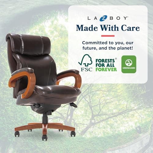 La-Z-Boy Big and Tall Trafford Executive Office Chair with AIR Ergonomic Support Technology, High Back Ergonomic Chair with Lumbar Support, Bonded Leather, Brown 15