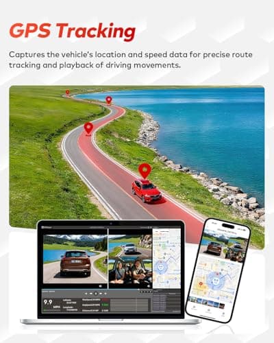 TERUNSOUl 4K+4K+1080P Dash Cam Front and Rear with Cabin, Free 128GB Card Included, WiFi 6 - up to 20MB/s, IR Night Vision, Built-in GPS, G-Sensor, 170°Wide Angle, 24H Parking Mode, Support 512GB Max 6