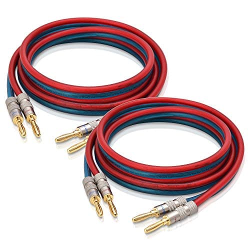 AutCreation Speaker Cable Wire with Banana Plugs,14 AWG HiFi Pure Copper Speaker Wire,99.9% OFC Stranded Copper Wire,Gold Plated Banana Tip Plugs,Red/Blue (1.5M(4.9ft))