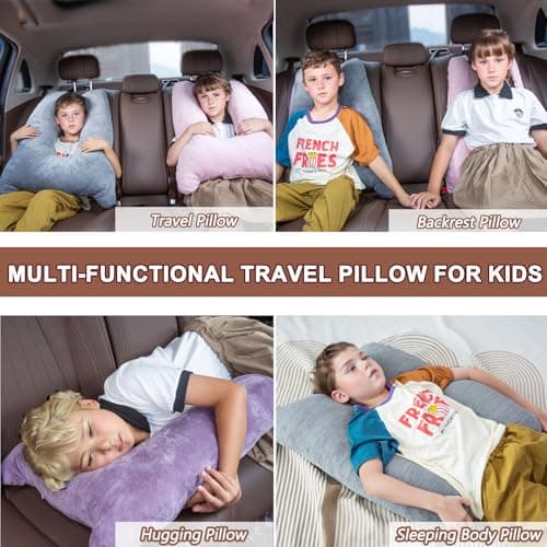 1 MIDDLE ONE Car Pillow for Kids, Memory Foam Travel Pillow for Car and Adults, Kids Car Pillows for Sleeping on Road Trip, Small Body Pillow for Kid (Purple) 6