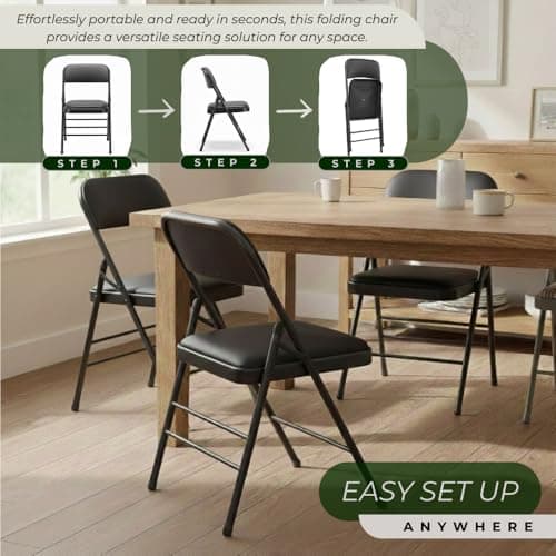 Amazing for less Pack of 2 (Fabric/Vinyl) Steel Frame Metal Foam Padded Folding Chairs (Black, Gray, White) (2-Pack - Vinyl Black) 6