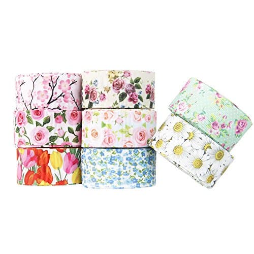 Floral Flower Printed Grosgrain Ribbon Tape 1" Wide x 40 Yards Total for DIY Handmade Hair Bow Wedding Festival Home Party Birthday Decorations Gift Packing (All Flowers Ribbon)
