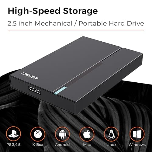 OXIVOR 500GB External Hard Drive Portable 2.5" Ultra Slim Hard Drive HDD-USB 3.0 for PC, Mac, PS4, Desktop, Xbox, Gaming - Rapid Data Transfer (Black) 7